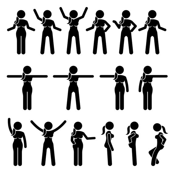 Stick Figure Female Girl Lady Woman Women Basic Body Postures Poses Gestures  Emotions Feelings Body Languages Stand Download PNG SVG Vector 