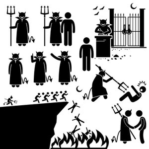 Devil Demon Evil Satan Hell Fire Underworld Gate Killing Burn Soul Human People Death Sin Punish Punishment Download Icons PNG SVG Vector