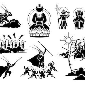 Journey to the West Sun Wukong Monkey King Son Goku Fighting Heaven Imperial King Palace God Rulai Buddha Buddhist Characters PNG SVG Vector