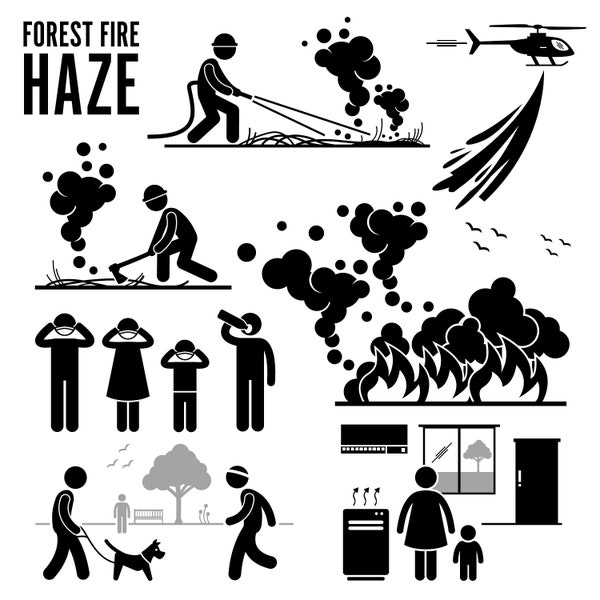 Forest Fire Fireman Jungle Burn Haze Problems Smog Bushfires Bushfire Natural Disaster Rescue Mask Protection Download Icons PNG SVG Vector