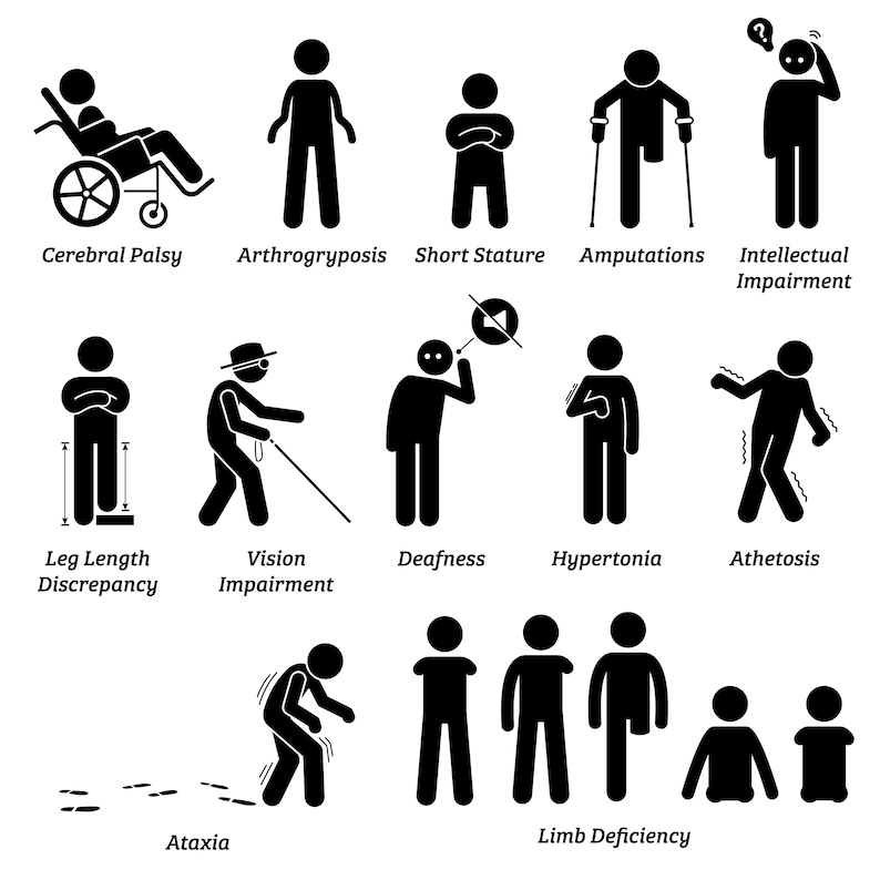 Disabled Physical Disabilities Handicap Handicapped Body Impairment Mental Issue Wheelchair Deaf Blind Amputee Stick Figure PNG SVG Vector image 1
