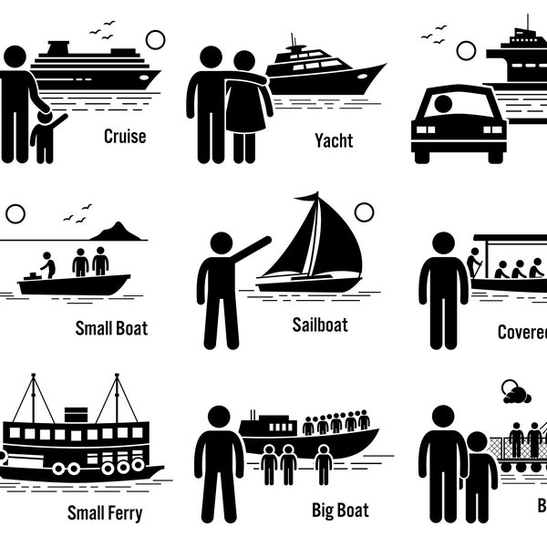 Water Sea Transportation Vehicles Cruise Liner Yacht Big Ferry Small Boat Sailboat Ship Boat Ferry Big Boat Raft Download PNG SVG Vector