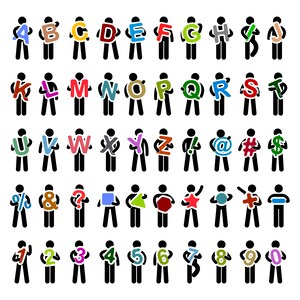 Stick Figure Hold Carry Alfabeto A a Z Texto A-Z Ícone Número Formas de caracteres Geometria Homem humano Pessoa Sinal Símbolo Pictograma PNG SVG Vector