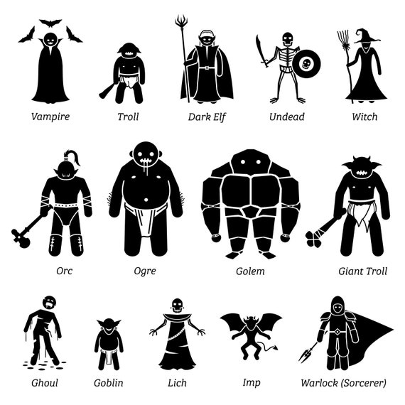 Ancient Medieval Fantasy Evil Characters Creatures Monsters Folklore  Gargoyle Legend Troll Monsters Creature Instant Download PNG SVG Vector 