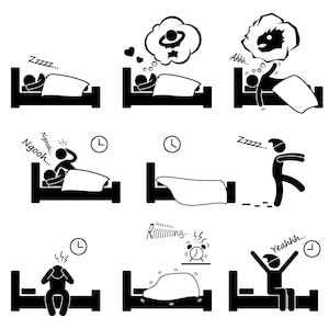 Man People Person Asleep Sleeping Dreaming Dream Nightmare Snoring Snore Zzz Walking Insomnia Waking Up Alarm Clock Download PNG SVG Vector
