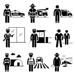 Emplois de sécurité publique Police pompier EMT Garde Watchman Bodyguard Soldier Traffic Officer Detective Télécharger Icônes PNG SVG Vector