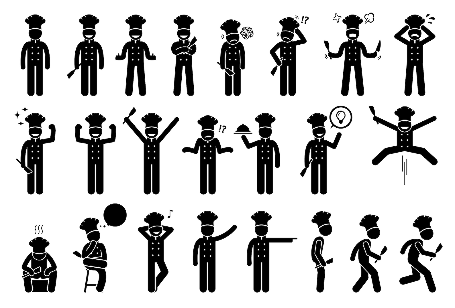 Chef Cook Poses Feelings Actions Emotions Character Personality Traits ...