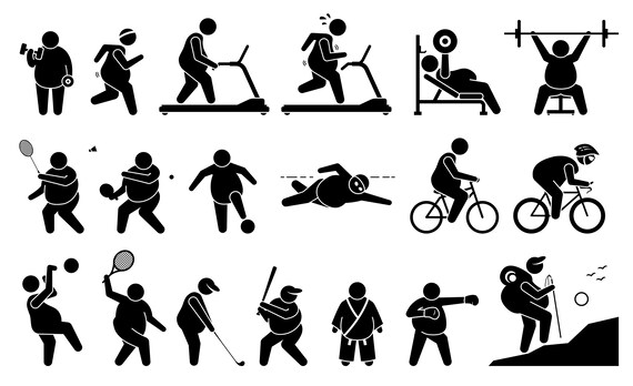 Fat Man Exercise Gym Playing Sport Weight Loss Fitness Obese