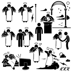 Dios Angel Cielo Paraíso Afterworld Personaje Personaje Alma Espíritu Profeta Halo Wing Stick Figura Pictogram Icono PNG SVG EPS Vector Descargar