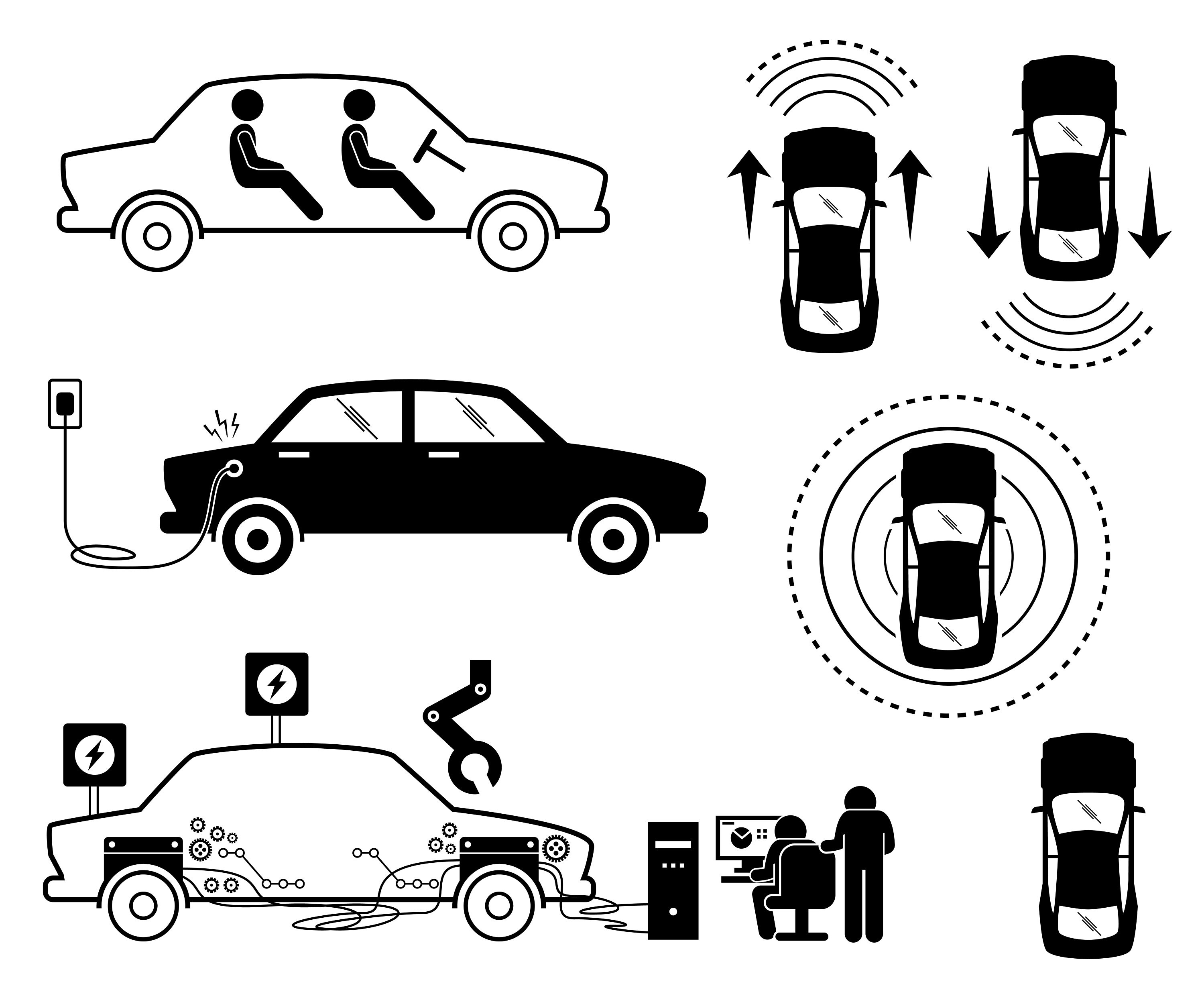 Zelfrijdende zelfrijdende autonome auto autonome sensoren elektrische auto  opladen batterij ingenieurs voertuig AI Download Iconen PNG SVG Vector -  Etsy België, image size:3000x2471