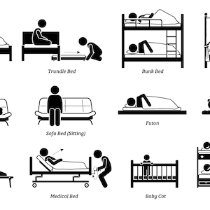 People Baby Children Sleep Sleeping Different Type Bed Trundle Bunk Sofa Futon Medical Baby Crib Double Decker PNG SVG EPS Vector Download