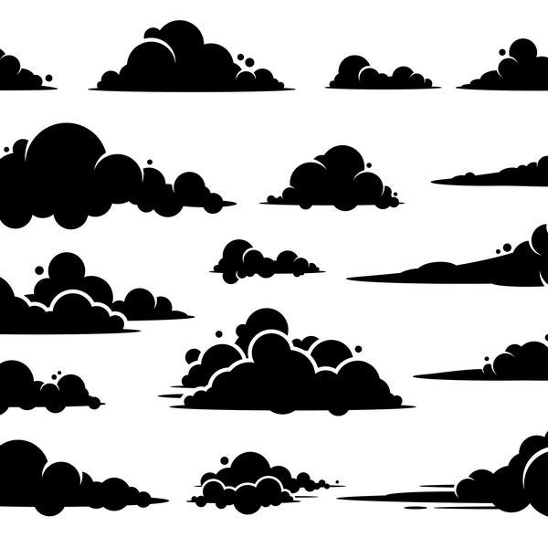 Wolken Wolken bewölkt Nebel Nebel Rauch Nebel Smog Sturm flauschigen Himmel Himmel Form schwarz Silhouette Kunstwerk Digital Download Icons PNG SVG Vektor