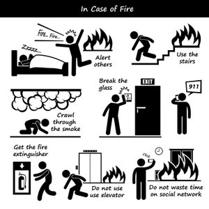 Fire Response Respond Emergency Evacuation Safety Safe Plan Actions Stick Figure Person Pictogram Icons PNG SVG EPS Vector Digital Download