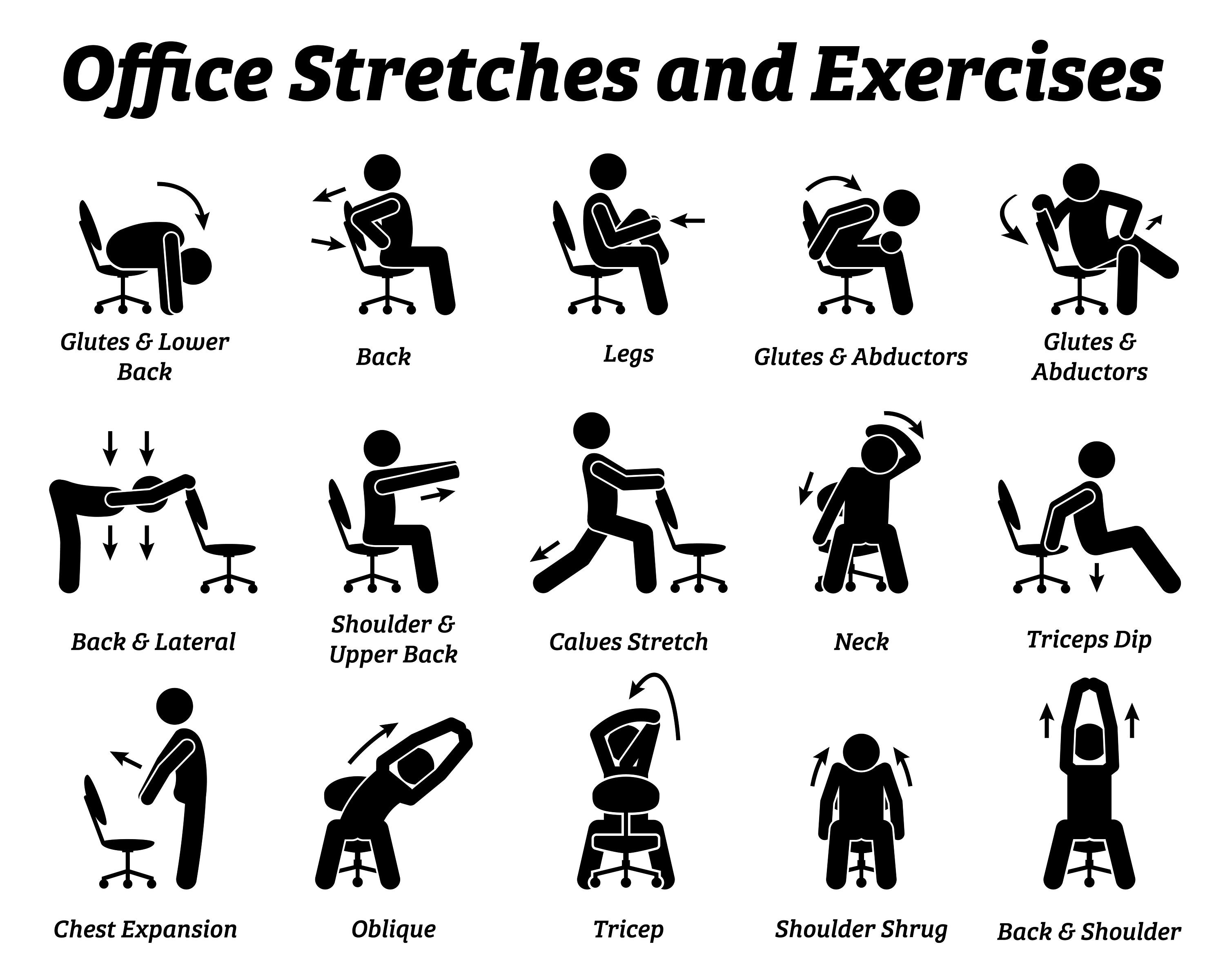 Office Stretches Exercises Relax Relaxation Technique Poses Postures ...
