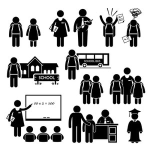 Teacher Teaching Pupil Student Headmaster School Bus Children Class Classroom Graduate Good Grade Success Fail Download Icons PNG SVG Vector