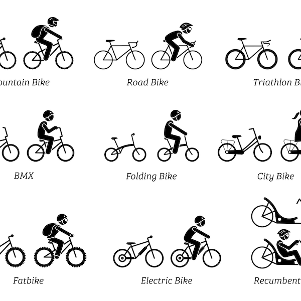 Bicycles Bike Rider Ride Cyclist Cycle Mountain Road Triathlon Folding BMX Electric Recumbent bikes Digital Download Icons PNG SVG Vector