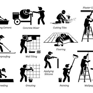 Hause Verbesserung, Bau SVG, EPS Renovierung, Bauherren Vektor, Auftragnehmer PNG, Arbeiter Silhouette, Auftragnehmer Set, Bundle, Cartoon