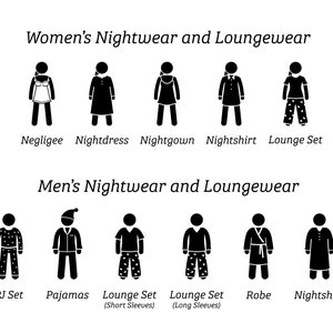 Men Women Nightwear Lounge Wear Fashion Designs Clothing Sleepwear Nightgown Outfit Sleep Night Pajamas Garment Download Icon PNG SVG Vector