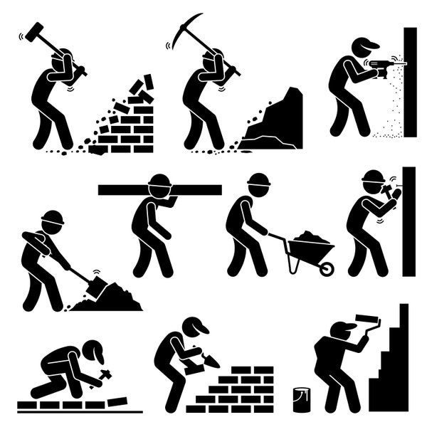 Builder Constructor Contractor Painter Labor Workman Worker Building House Tools Equipment Construction Site Download Icons PNG SVG Vector