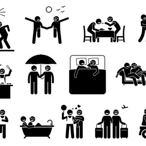 Gay Men Couple Lifestyle Activities Companion Marriage Homosexual Homo LGBTQ Boyfriend Husband Marriage Instant Download Icon PNG SVG Vector