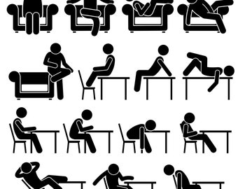 Stick Figure Stickman Stick Man People Person Poses Postures Sit Sitting Seat Sofa Couch Chair Table Rest Lazy Download Icons PNG SVG Vector