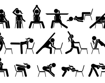 Chair Yoga Exercises Postures Poses Workout Beginners Stretch Asana Pilates Fitness Wellness Training Digital Download SVG PNG EPS Vector