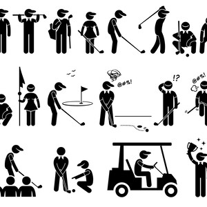 Golf Golfing Ball Player Athlete Sport Sports Sportsman Actions Club Cart Poses Stick Figure Pictogram Icons PNG SVG EPS Vector Download