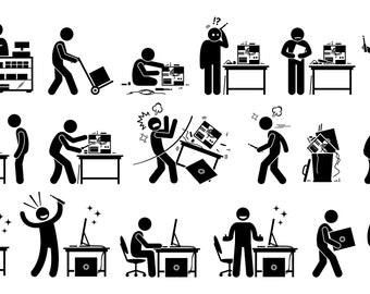 Uomo Fixing Fix Repair Setup Assembla PC Computer Desktop Custom Built Build Technician Aggiornamento Hardware Scarica Icon PNG SVG Vector