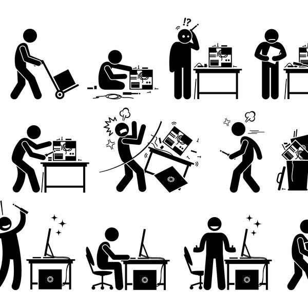 Man Fixing Fix Repair Setup Assemble PC Computer Desktop Laptop Custom Built Build Technician Upgrade Hardware Download Icon PNG SVG Vector