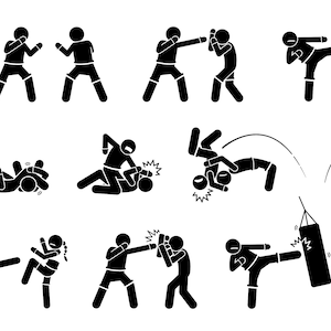 MMA Mixed Martial Art Combat Fight Fighter Fighting Action Training Sparing Self Defense Punch Kick Block Throw Download Icon PNG SVG Vector