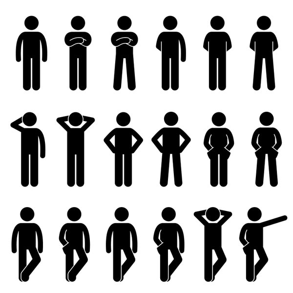 Stick Figure Stickman Stick Man People Person Poses Postures Standing Hands in Pocket Set Bundle Pictogram Download Icons PNG SVG Vector