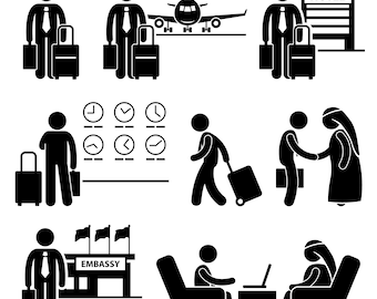 Business Trip Businessman Travel Airport Oversea Foreign Foreigner Corporate Meeting Embassy Deal Cooperation Download Icons PNG SVG Vector