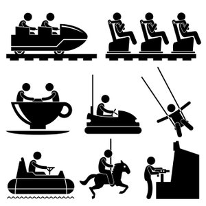 Vergnügungspark Themenpark Achterbahn Fahrt Spinning Cup Bumper Auto Merry Go Runde Karussell Arcade Center Download Icons PNG SVG Vector