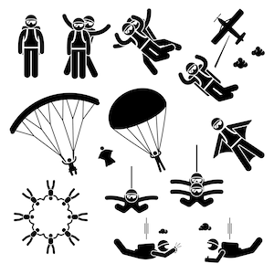 Skydiving Skydive Skydiver Parachute Parachuter Parachuting Wingsuit Freefall Freefly Flying Sky Partner Tandem Download Icon PNG SVG Vector