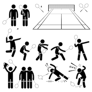 Badminton Player Actions Poses Athlete Sport Game Badminton Court Shuttlecock Smash Champion Trophy Double Partner Download  PNG SVG Vector