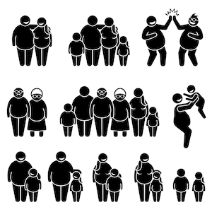Fat family obese obesity overweight people couple friend friendship parent father mother child kid stick figure love icon SVG PNG EPS Vector