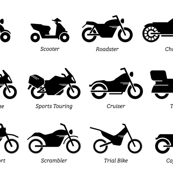 Motorcycle Motor Bikes Bike Super Superbike Motorbike Vehicle Scooter Roadster Sports Cruiser Scrambler Chopper Download Icon PNG SVG Vector