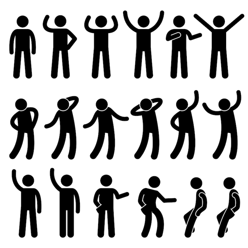 Basic Human Stick Figures Action Postures Poses Simple Black Etsy