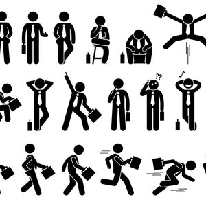 Businessman Business Man Pose Poses Actions Sit Sitting Stand Standing Think Thinking Raise Hand Taking Selfie PNG SVG EPS Vector Download