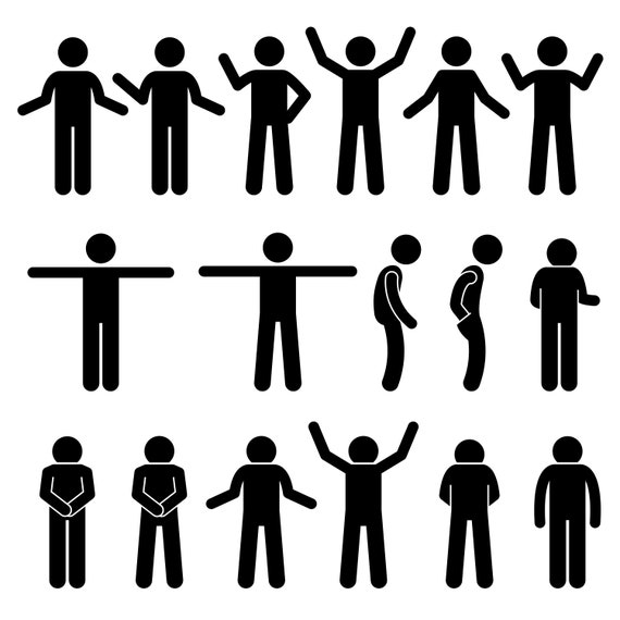 Stick Figure Stickman Stick Man People Person Poses Postures Body Gestures  Hands Position Bundle Set Pictogram Download Icons PNG SVG Vector