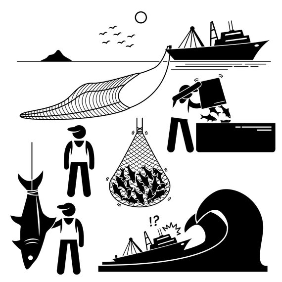 Fisherman Working Fishery Industry Industrial Large Boat Ship Trawler Fishing  Net Big Small Danger Storm Risk Download Icons PNG SVG Vector -  Canada