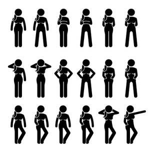 Basic Human Stick Figure Woman Women Female Girl Lady Standing Postures Poses Standing Body Languages Gestures Download Icons PNG SVG Vector