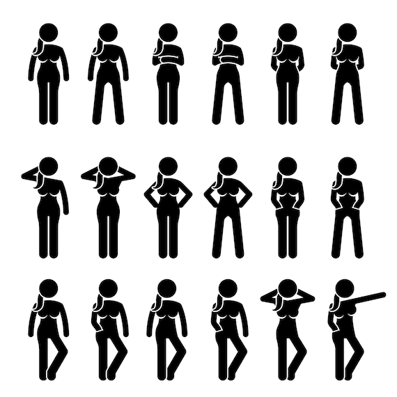 Basic Human Stick Figure Woman Women Female Girl Lady Standing Postures  Poses Standing Body Languages Gestures Download Icons PNG SVG Vector 