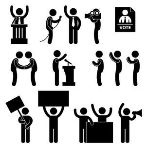 Politician President Prime Minister Reporter Paparazzi Supporter Protester Protest Citizen Government Campaign Stick Figure PNG SVG Vector