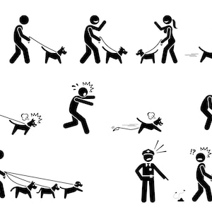 Man People Person Walking Walk Dog Pet Animal Owner Leash Lead Funny Humor Trainer Training Pick Up Poo Shit Feces Download PNG SVG Vector
