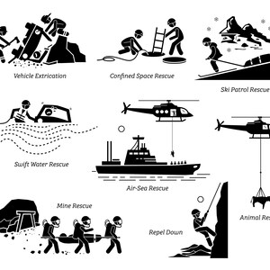 Search Rescue Operations Life Death Saving Savior Emergency Helicopter Flood Human Animals Airlift Mine Instant Download Icon PNG SVG Vector
