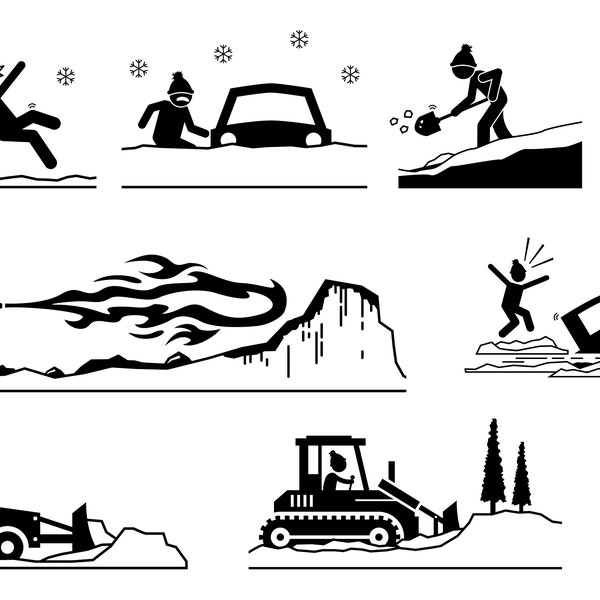 Problem Snow Ice Removal Remove Melt Frozen Freeze Winter Season Roof Street House Plow Truck Shovel Blower Flamethrower Icon PNG SVG Vector