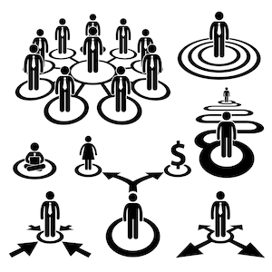 Business Network Businessman Workforce Team Leader Leadership Referral Connection Communication People Circle Arrow Icons PNG SVG Vector