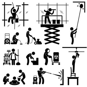 Industrial Cleaning Services Professional Cleaner Job Occupation Janitor Maid Clean Industry House High Rise Building Working PNG SVG Vector