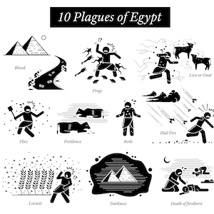 Ten Plagues Egypt Moses God Christian Bible Story Punishment River Blood Frogs Lice Boils Hail Fire Locusts Firstborn Death Icons Vector